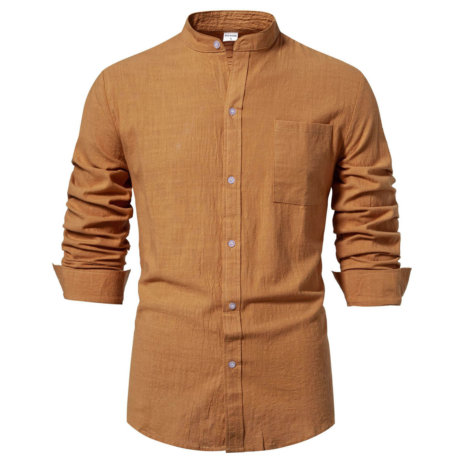 thumbnail image 4 of 2025 Camisa de manga larga de algodón y lino liso para hombre: corte holgado, botones, informal para la playa o acampadas, 4 of 8